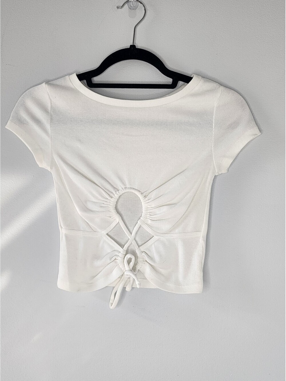 Aeropostale White Ribbed Cutout Tie Front Crop Top XS